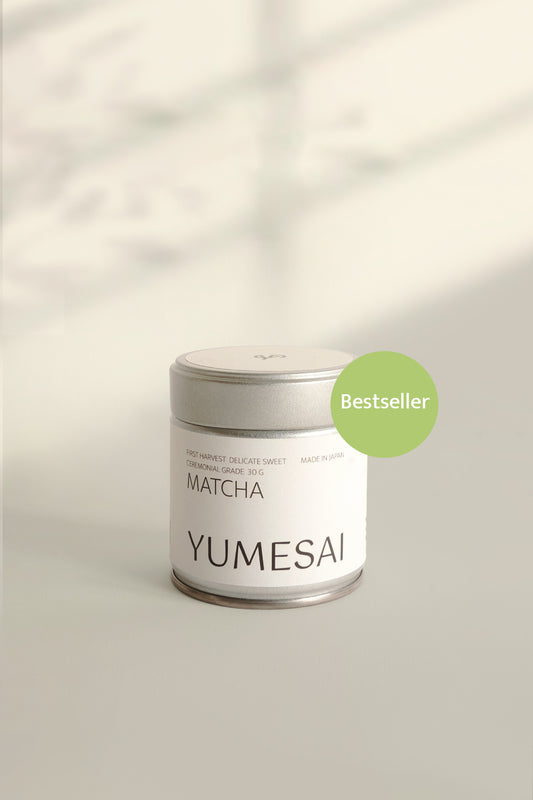 YUMESAI matcha 30 g blikje premium ceremoniële matcha. Bestseller in Nederland
